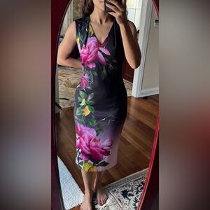 Ted Baker Black Dress with Pink Floral Design